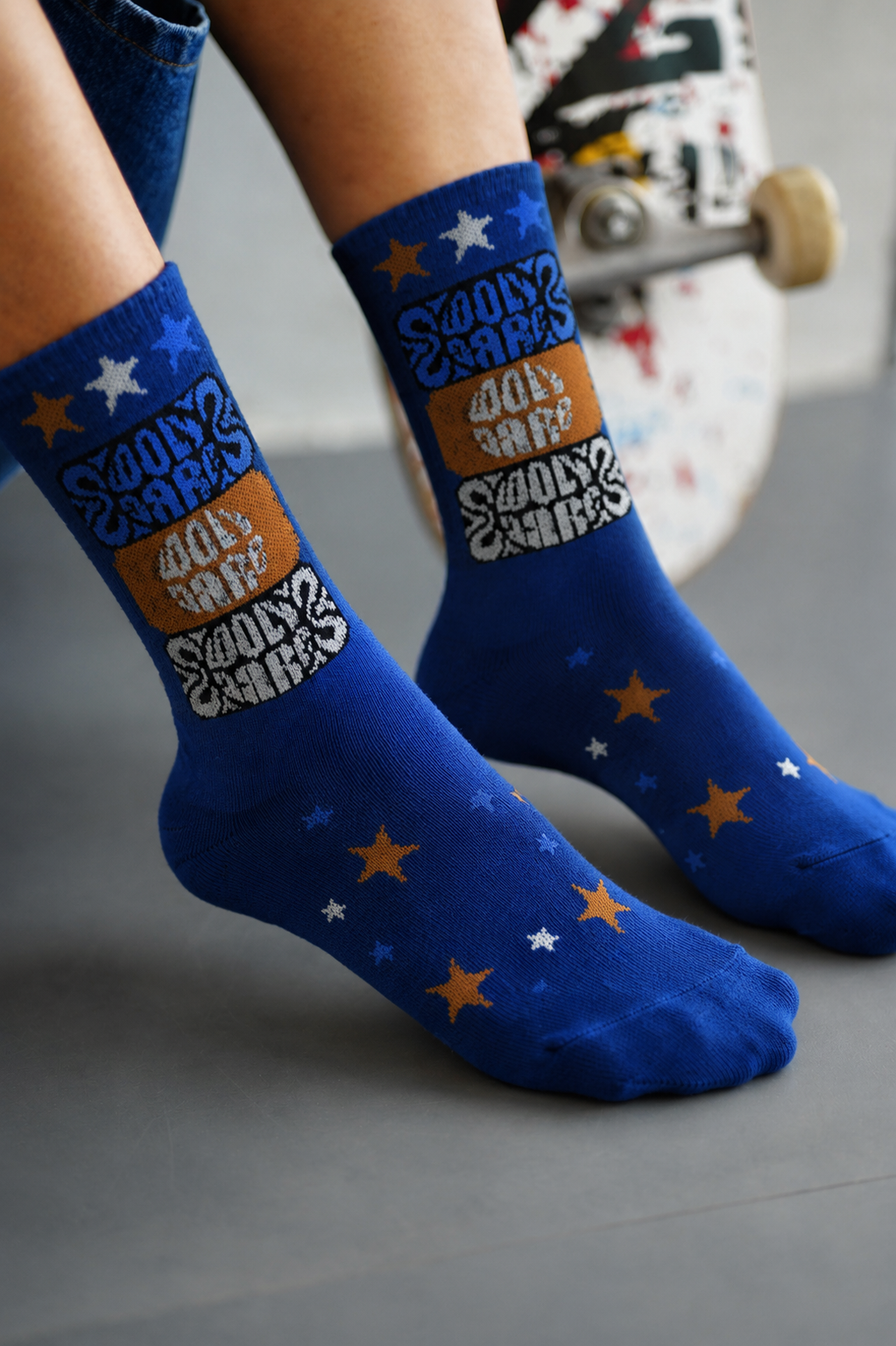 Retro Blue Graphic Crew Socks