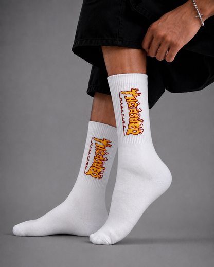 Flame Script White Socks