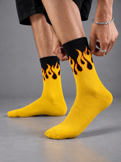 FIRE YELLOW BLACK CREW SOCKS