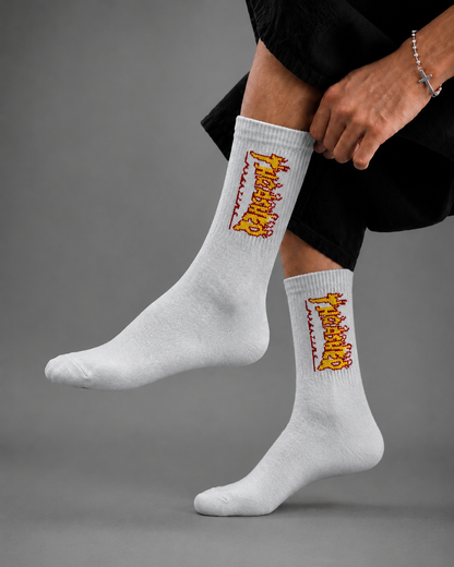 Flame Script White Socks