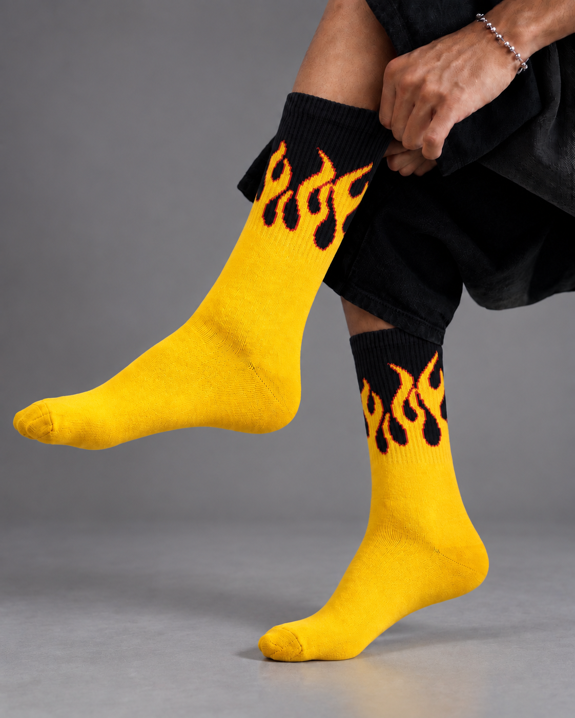 FIRE YELLOW BLACK CREW SOCKS
