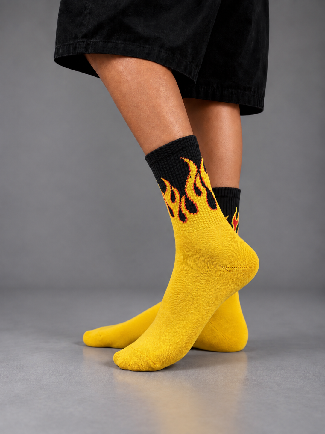 FIRE YELLOW BLACK CREW SOCKS