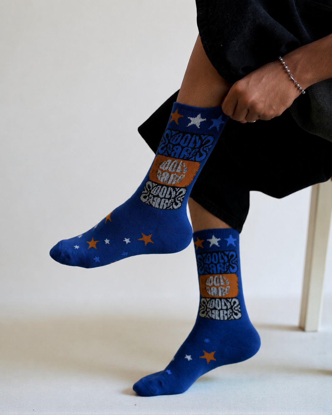 Retro Blue Graphic Crew Socks