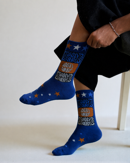 Retro Blue Graphic Crew Socks