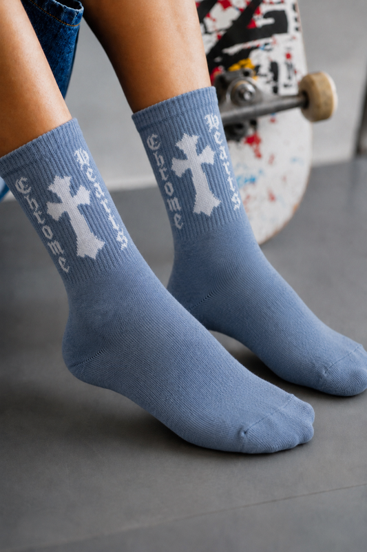 Sky Blue Cross Crew Socks