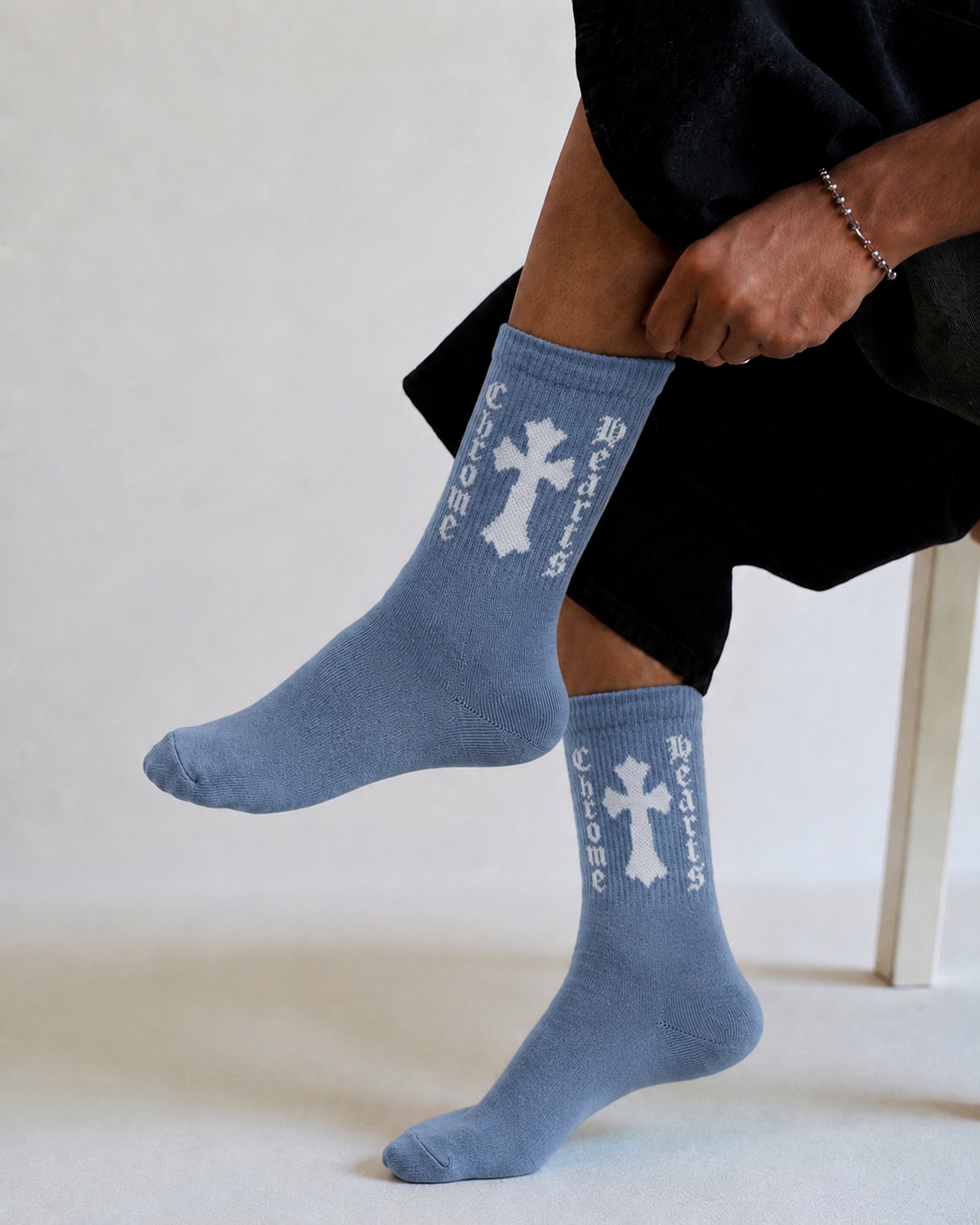 Sky Blue Cross Crew Socks