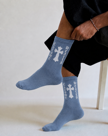 Sky Blue Cross Crew Socks