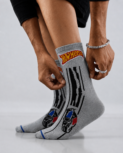 Grey Race Track Crew Socks