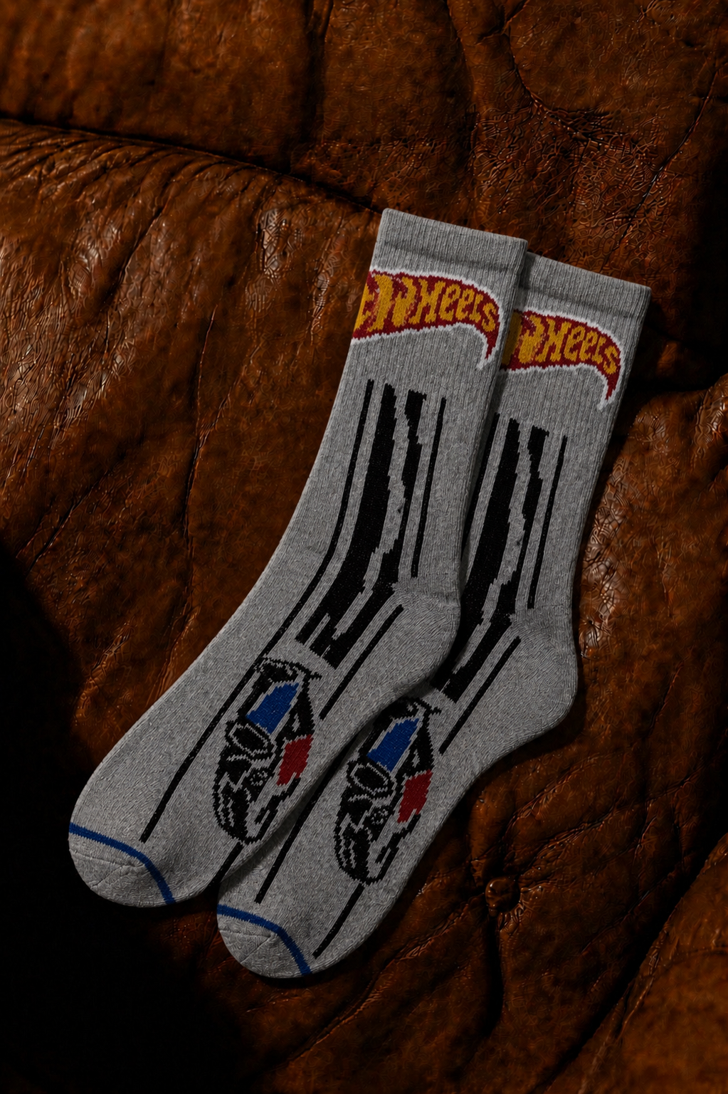 Grey Race Track Crew Socks