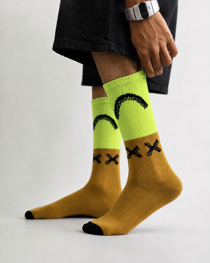 Neon Green & Mustard Fashion Crew Socks