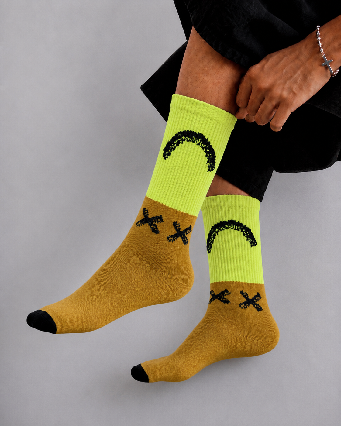 Neon Green & Mustard Fashion Crew Socks