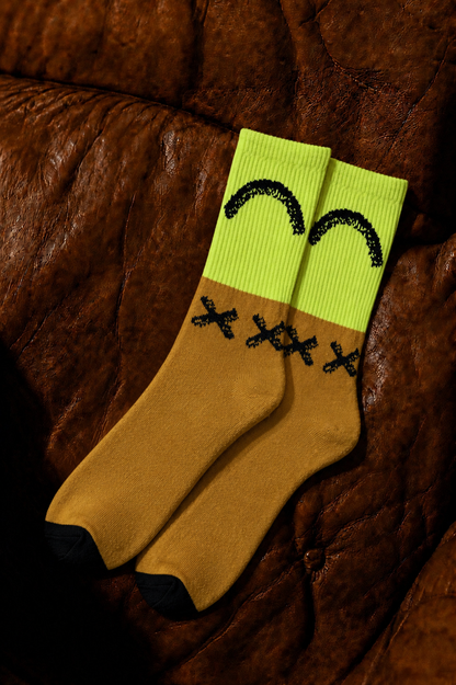 Neon Green & Mustard Fashion Crew Socks