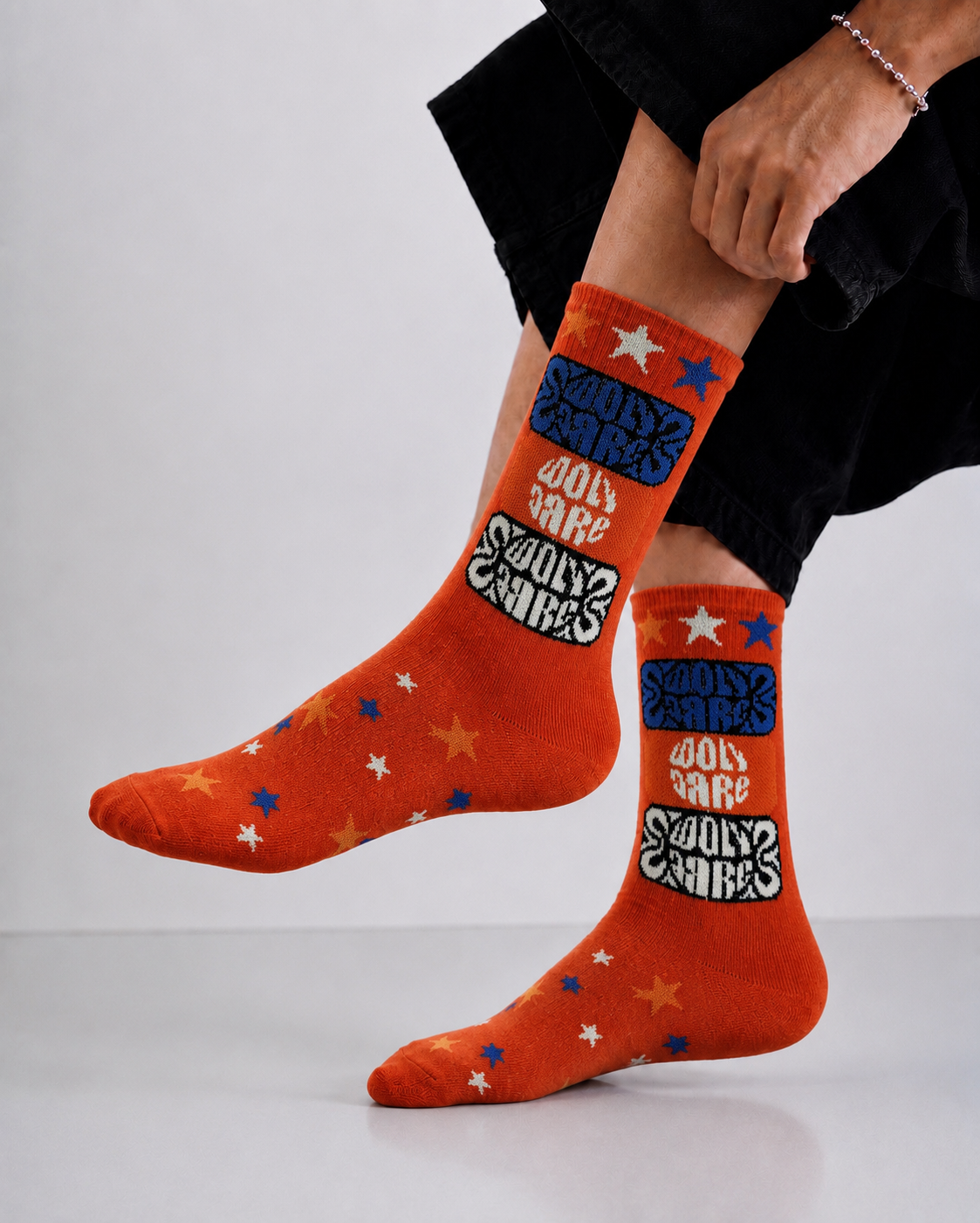 Orange Graphic Crew Socks | Premium Cotton Streetwear Socks