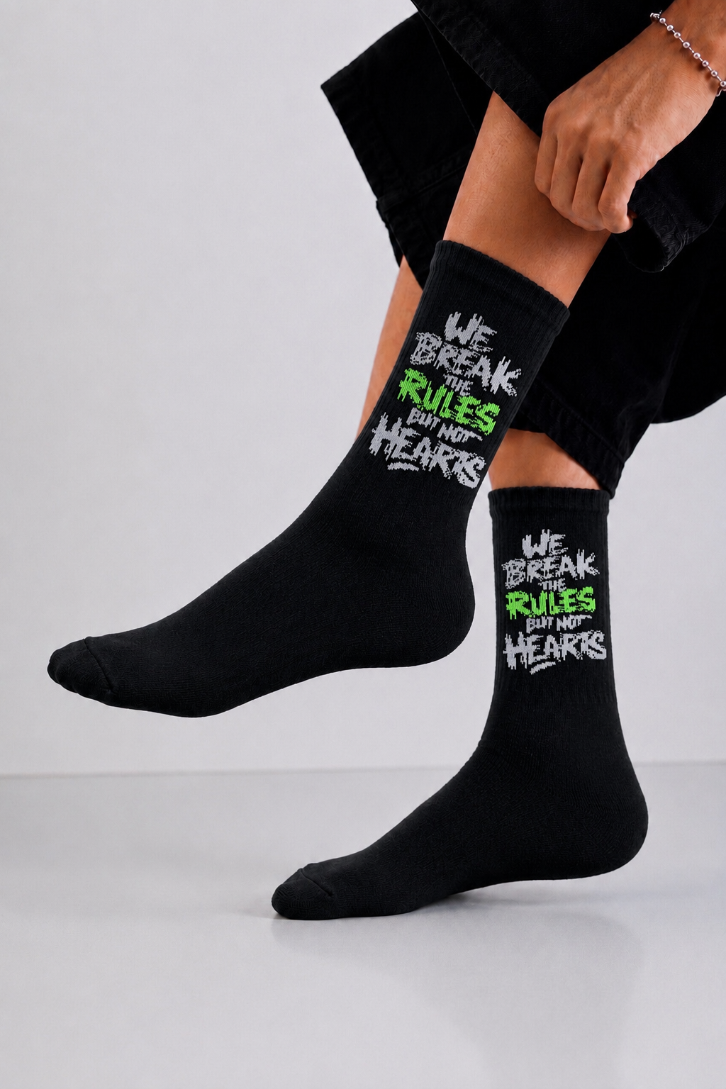 Premium Black Graphic Crew Socks