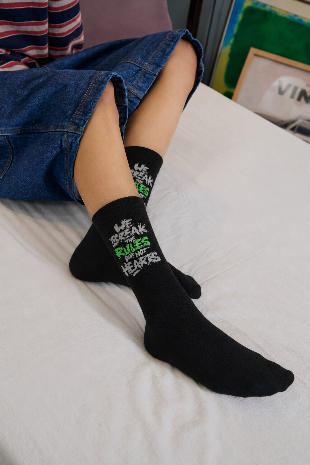 Premium Black Graphic Crew Socks