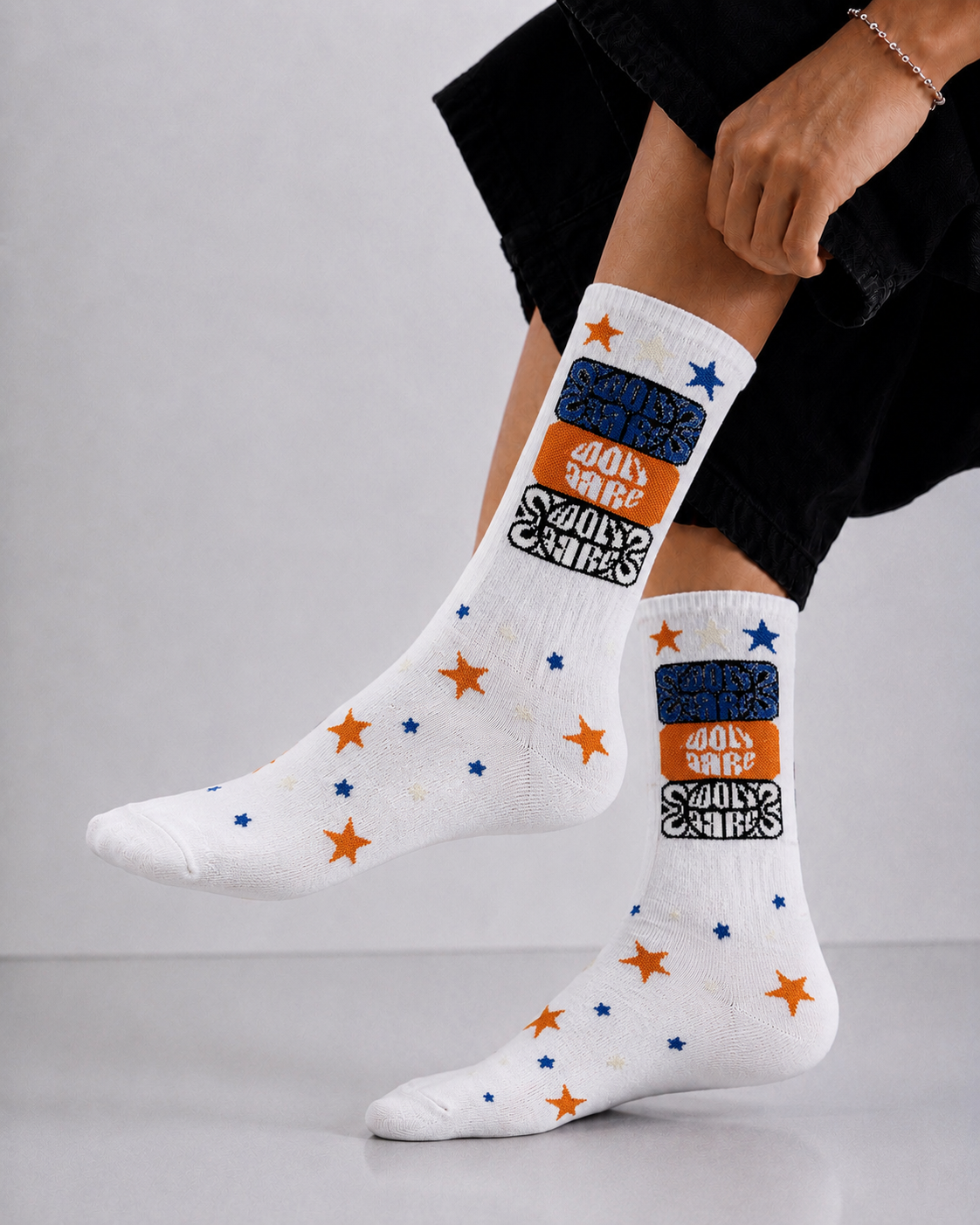 White Star Graphic Crew Socks | Premium Cotton