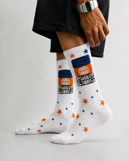 White Star Graphic Crew Socks | Premium Cotton