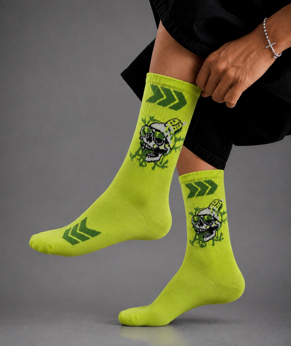 Neon Green Skull Graphic Socks