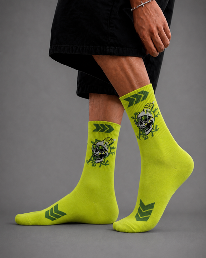Neon Green Skull Graphic Socks