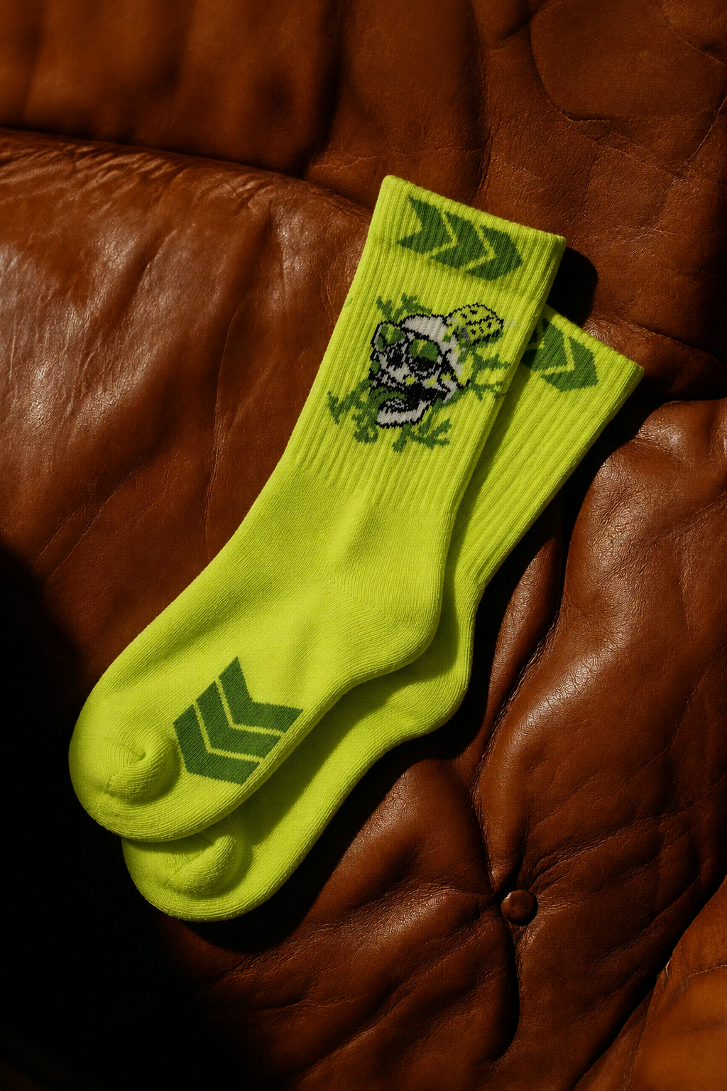 Neon Green Skull Graphic Socks