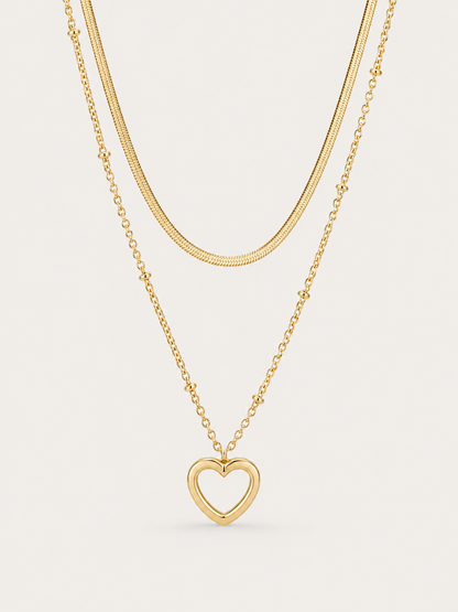 Open Heart Layered Necklace