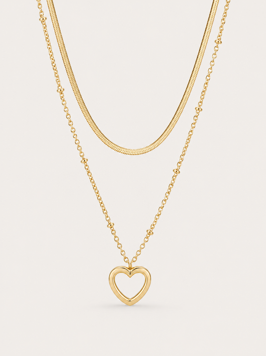 Open Heart Layered Necklace
