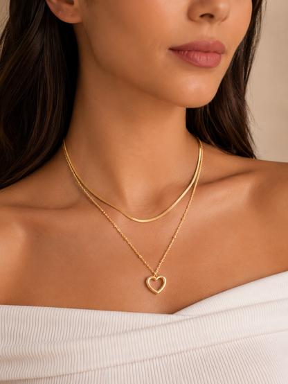 Open Heart Layered Necklace