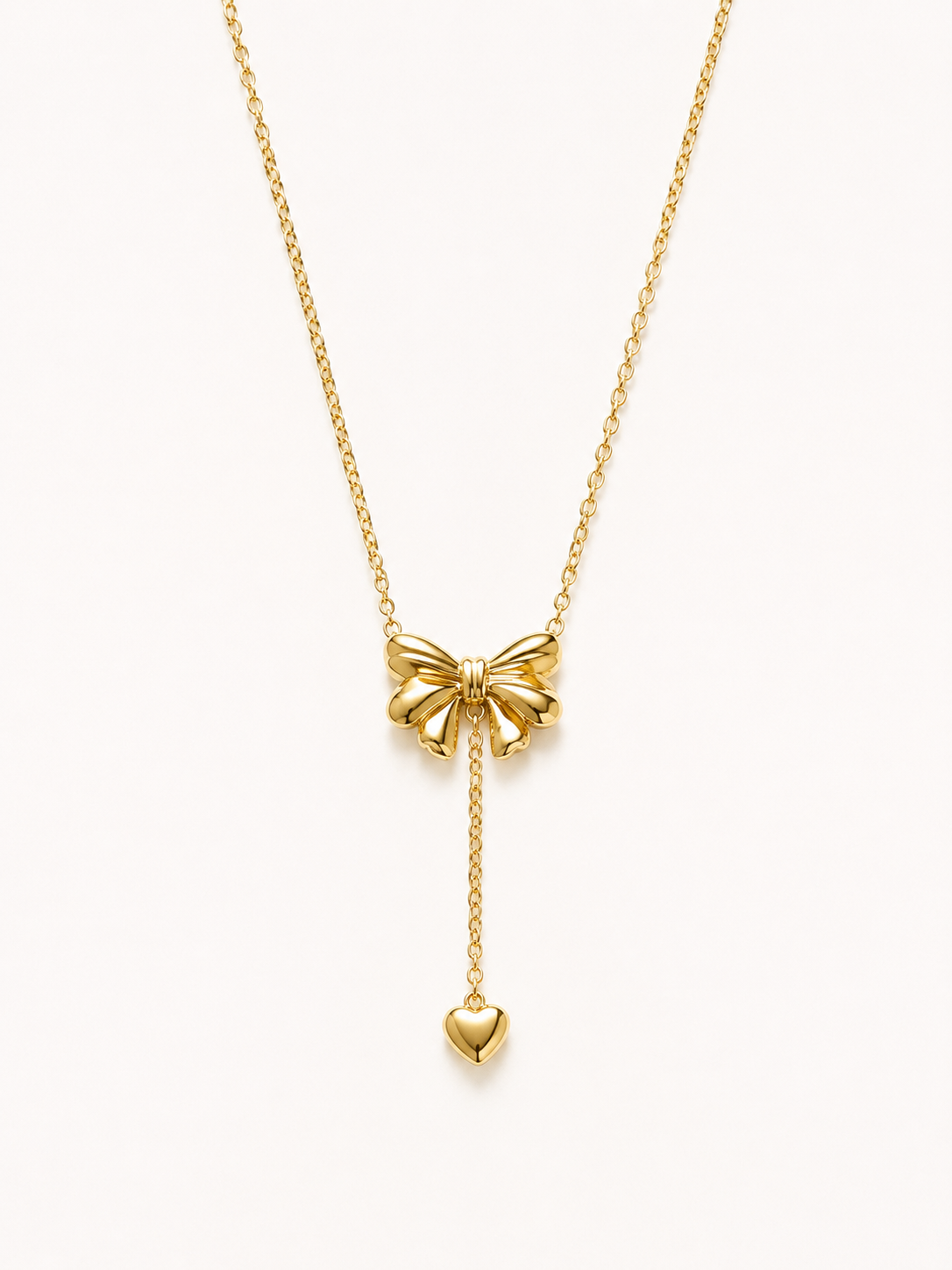 Golden Bow Heart Drop Necklace
